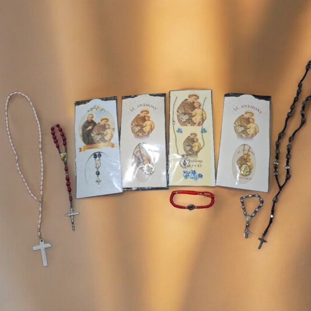 ✝️Religious Bundle Prayer Rosary Necklaces St Anthony Crucifix Jesus Cross - Picture 6 of 16